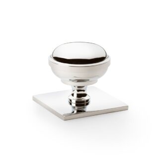 Alexander & Wilks AW826-38-PNPVD Quantock Cupboard Knob On Square Backplate - Polished Nickel 38mm (LEAD TIME: 2-3 DAYS)