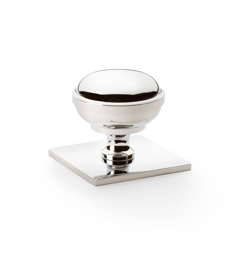 Alexander & Wilks AW826-38-PNPVD Quantock Cupboard Knob On Square Backplate - Polished Nickel 38mm (LEAD TIME: 2-3 DAYS)