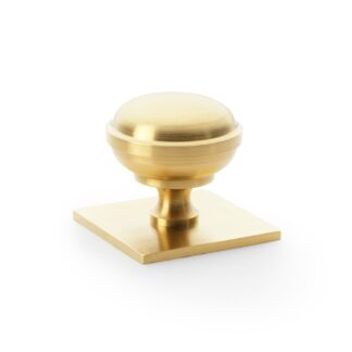 Alexander & Wilks AW826-38-SBPVD Quantock Cupboard Knob On Square Backplate - Satin Brass PVD 38mm (LEAD TIME: 2-3 DAYS)