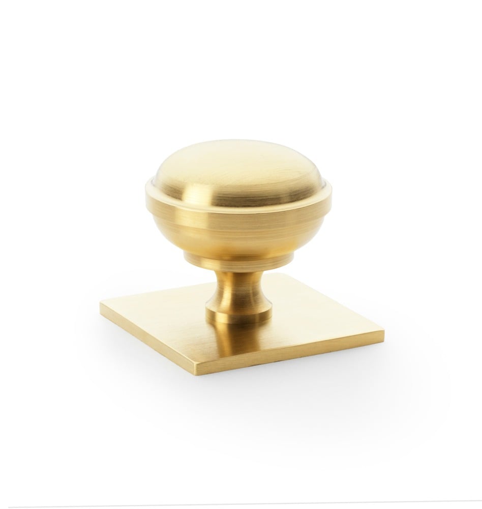 Alexander & Wilks AW826-38-SBPVD Quantock Cupboard Knob On Square Backplate - Satin Brass PVD 38mm (LEAD TIME: 2-3 DAYS)