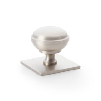 Alexander & Wilks AW826-38-SN Quantock Cupboard Knob On Square Backplate - Satin Nickel 38mm (LEAD TIME: 2-3 DAYS)