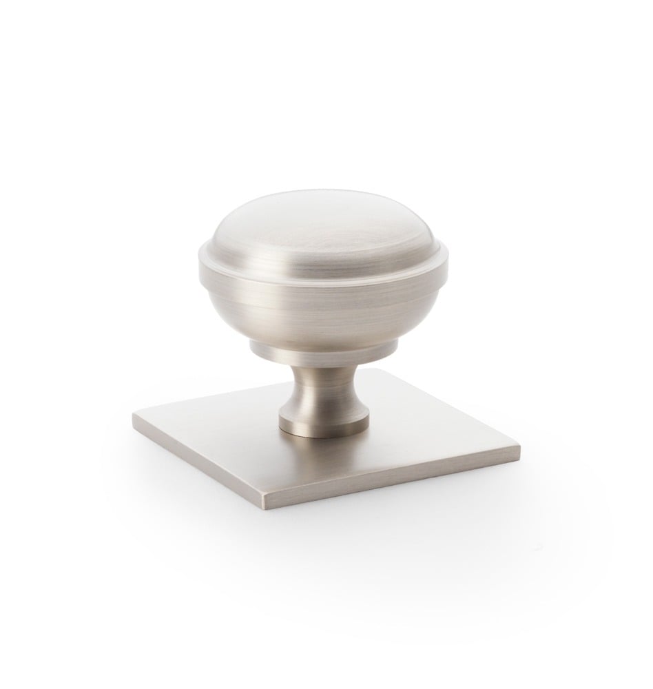 Alexander & Wilks AW826-38-SN Quantock Cupboard Knob On Square Backplate - Satin Nickel 38mm (LEAD TIME: 2-3 DAYS)
