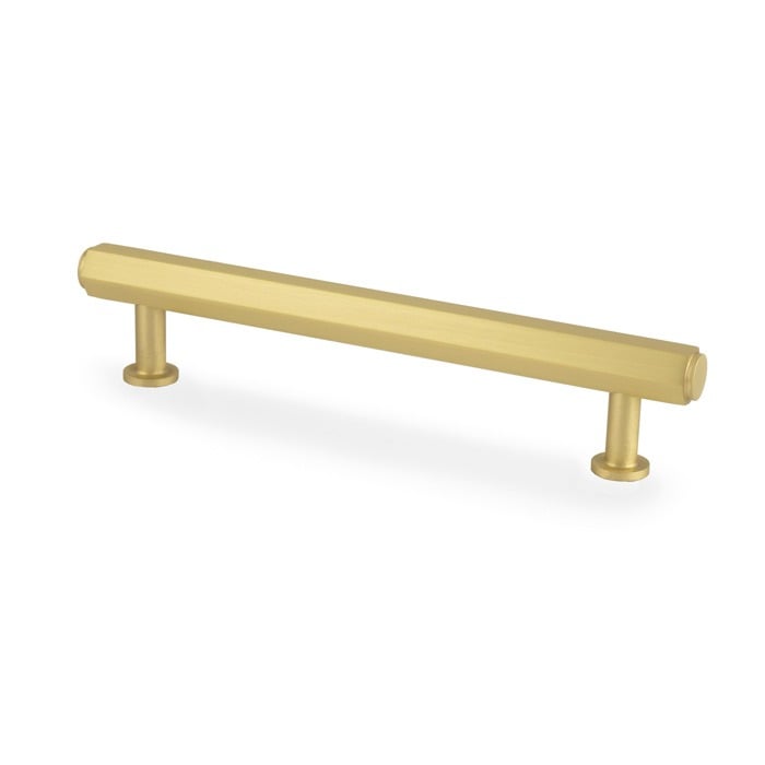 Alexander & Wilks AW830-128-SB Vesper Hex T Bar Cabinet Pull - Satin Brass 128mm C/C (LEAD TIME: 2-3 DAYS)