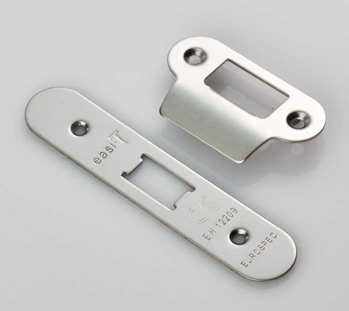 Eurospec FSF5008BSS/R Forend Strike & Fixing Pack To Suit Flat Latch FLL5030 - Bright Stainless Steel Radius Forend (LEAD TIME: 2-3 DAYS)