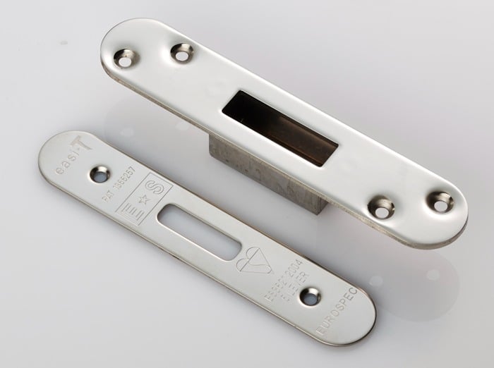 Eurospec FSF5012BSS/R Easi-T Forend Strikes & Fixing Pack To Suit BS 5-Lever Deadlock - Bright Stainless Steel Radius Forend (LEAD TIME: 2-3 DAYS)