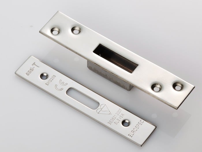 Eurospec FSF5012BSS Easi-T Forend Strikes & Fixing Pack To Suit BS 5-Lever Deadlock - Bright Stainless Steel Square Forend (LEAD TIME: 2-3 DAYS)