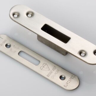 Eurospec FSF5019SSS/R Easi-T Forend Strike & Fixing Pack To Suit Euro Profile BS Cylinder Deadlock - Satin Stainless Steel Radius Forend (LEAD TIME: 2-3 DAYS)