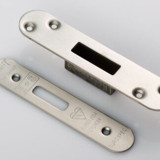 Eurospec FSF5029SSS/R Forend Strike & Fixing Pack To Suit BS8621 Cylinder Deadlock - Satin Stainless Steel Radius Forend (LEAD TIME: 2-3 DAYS)