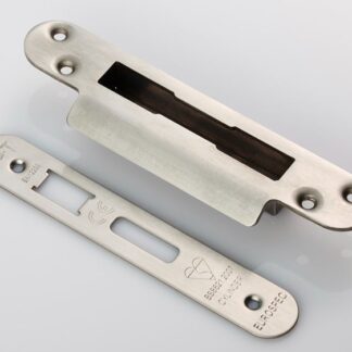 Eurospec FSF5030SSS/R Forend Strike & Fixing Pack To Suit BS8621 Cylinder Sashlock - Satin Stainless Steel Radius Forend (LEAD TIME: 2-3 DAYS)