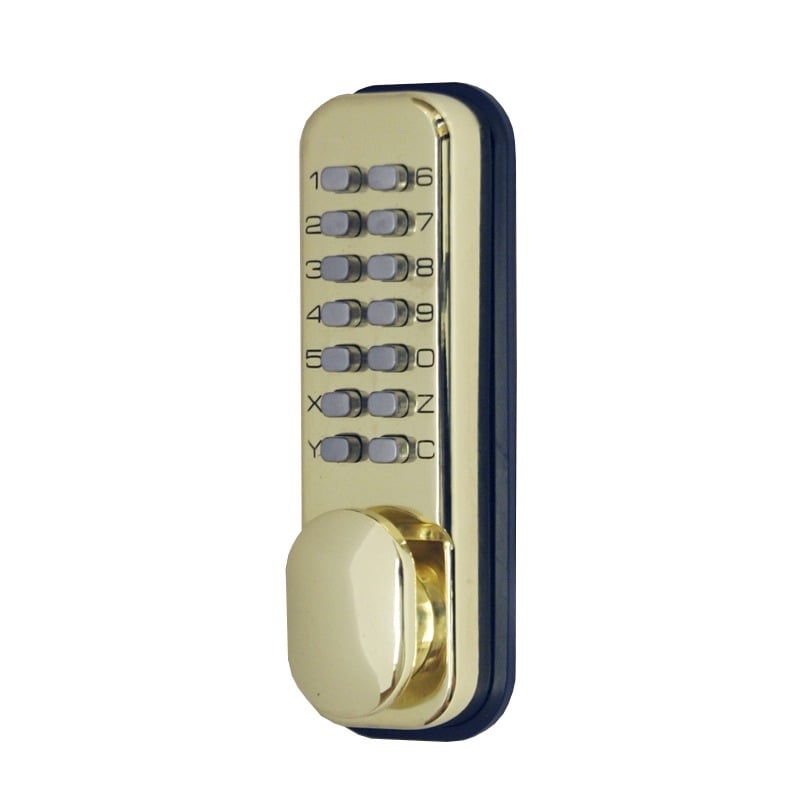 CQR SBL310/B Push Button Lock | Traditional Code | Knob | Brass Plated | 3 - 7 Digits | Hold Back (LEAD TIME: 2-3 DAYS)