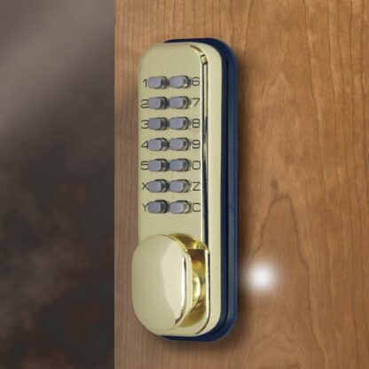 CQR SBL310/B Push Button Lock | Traditional Code | Knob | Brass Plated | 3 - 7 Digits | Hold Back (LEAD TIME: 2-3 DAYS) - Image 2