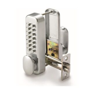 CQR SBL310/S Push Button Lock | Traditional Code | Knob | Satin Chrome | 3 - 7 Digits | Hold Back (LEAD TIME: 2-3 DAYS)