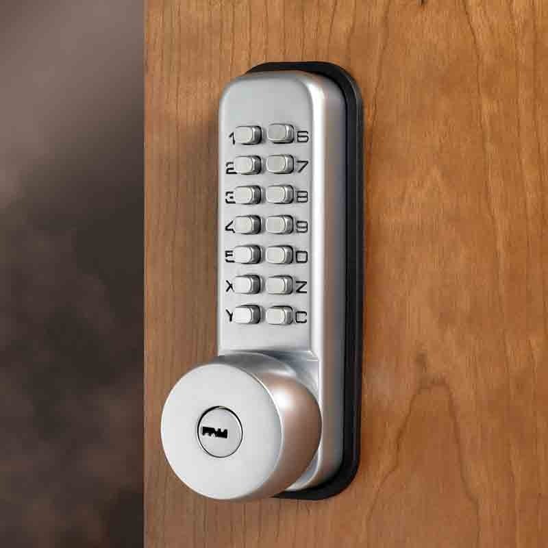 CQR SBL350/SKA Push Button Lock | Traditional Code | Knob | Satin Chrome | 3 - 7 Digits | With Key Override Keyed Alike (LEAD TIME: 2-3 DAYS) - Image 2