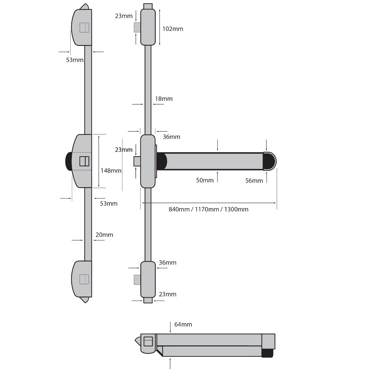 CQR SED401-ELR-MS-SE 400 Series Single Point Motorised Touchbar Panic Latch with Microswitch (LEAD TIME: 2-3 DAYS) - Image 2