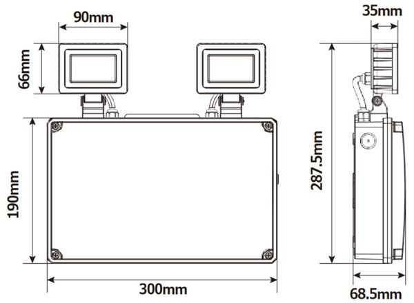 CQR TS/4/NM/BK/865 BLACK - Emergency LED Twin Spot, 2x250lm, IP65 (LEAD TIME: 2-3 DAYS) - Image 2